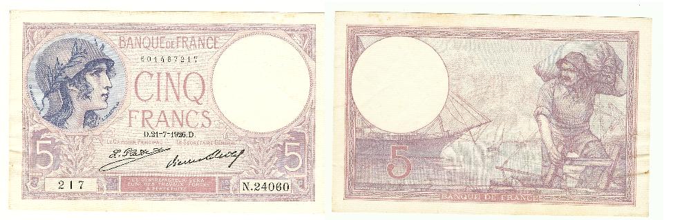 5 Francs Violet 21/7/1926 AU